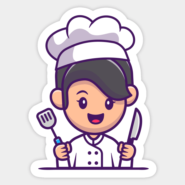 Chef Girl With Knife And Spatula Cartoon Sticker by Catalyst Labs